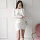 thumbnail image 1 of Vestido de punto Mujer de manga larga Blanco Otoño $ Temperamento de mujer Cuello redondo Plisado Base elástica delgada Falda $ Otoño Elástico Plisado Vestido de punto fino Ormromra HMHZ1829-1, 1 of 4