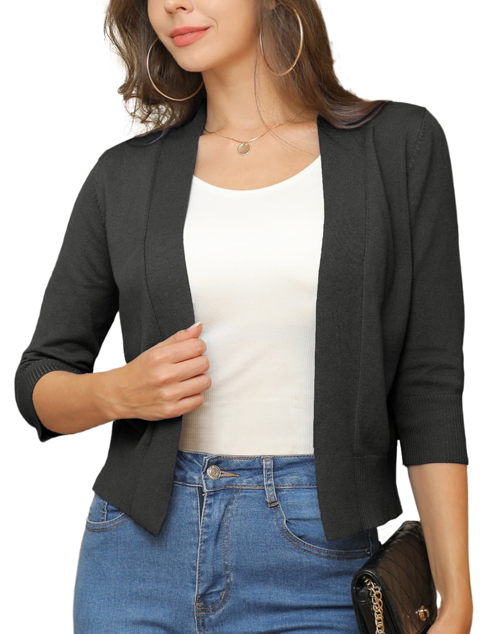 a.Jesdani Womens Cropped Cardigans Sweaters 3/4 Sleeve Open Front Short  Shrugs S-XXL - Walmart.com