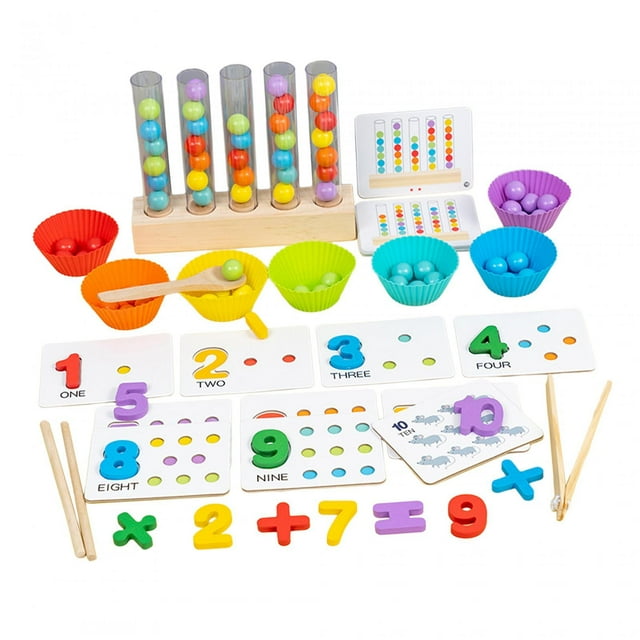 Milaget Rainbow Clips Beads Toys Fine Motor Math Counting Toy for Girls Age 3~6 5 Tubes
