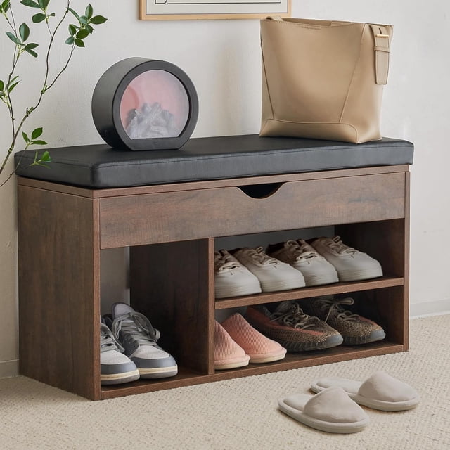 Banc de Rangement pour Chaussures avec Couvercle Rabattable Banc pour Entrée Pouces Banc de Rangement pour Chaussures avec Coussin Amovible en Cuir Pu pour Salon Hallyway