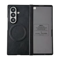 ELEHOLD Case for Samsung Galaxy Z Fold 7, Magnetic Premium Leather Case, Hinge Protection Cover with Screen Protector,Black