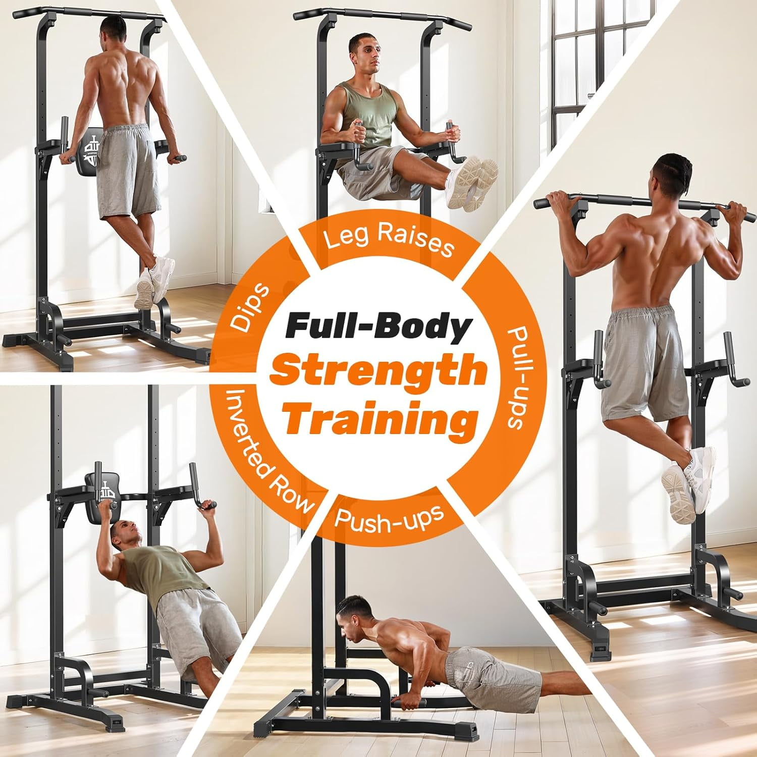 FED Fitness Sportsroyals Power Tower Pull Up Bar Station, 450LBS Stable Pull Up Dip Station for Home Gym