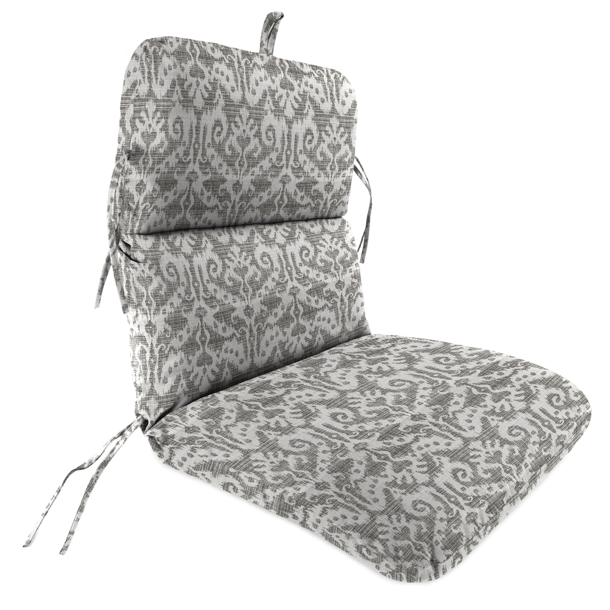 Jordan Manufacturing 45" x 22" Jeness Pewter Gray Damask Rectangular Outdoor Chair Cushion with Ties and Hanger Loop (2 Pack)