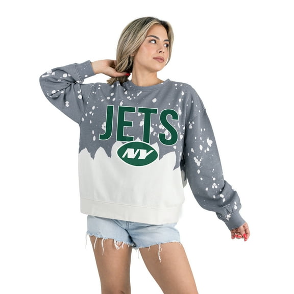 Women's Gameday Couture  Gray New York Jets Oversized Faded Wash Tri-Blend Pullover Sweatshirt