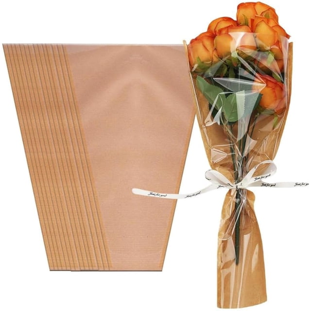 wefenad 50 Piezas de Papel para Ramos, Cubierta de plástico Transparente para Flores, Bolsa de Papel Kraft para Ramos, Papel para Flores, Bolsa para Flores (17,9 x 9,8 x