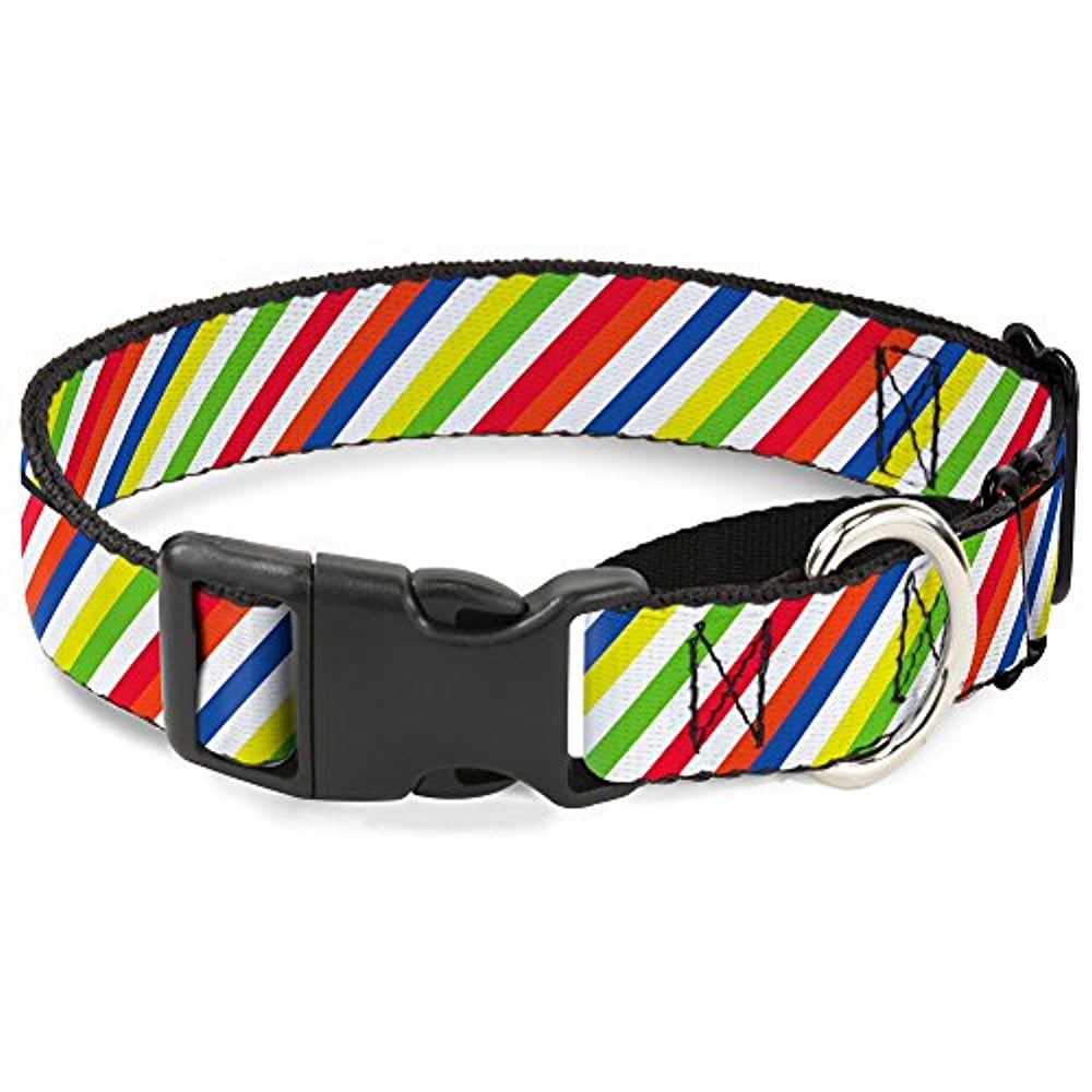 Buckle-Down Diagonal Stripes White Multi Neon Martingale Dog Collar