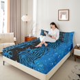 thumbnail image 4 of Feelyou Teens Princess Ribbon Bed Sheets, Fashion Bowknot Bow-tie Blue King Sheets, Leopard Cheetah Print Sheet Set, Breathable Home Decor, 4 Pieces, 4 of 7