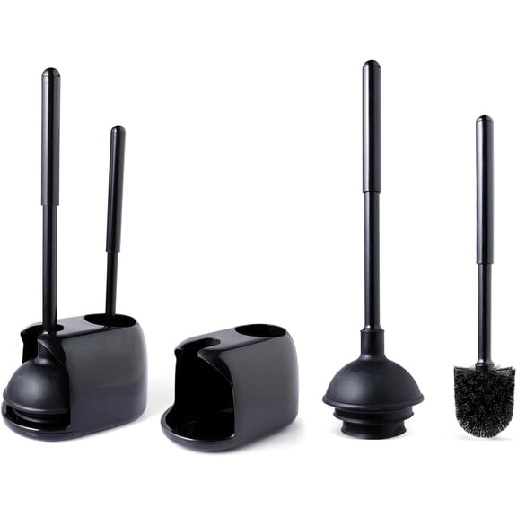 CERPXFF-2 Pack Toilet Plunger & Brush Set, Upgrade 3-Step Suction Cup - Ultra-Tight Seal, Durable, Space-Saving Toilet Deep Cleaning Combo with Holder, Bathroom Essentials (2 Pack, Black)