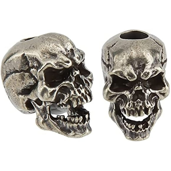 2Pcs Skull Knife Lanyard Bead EDC Charm Bead Brass European Beads Antique Silver Large Hole Beads Paracord Cord Tool Bead for Keychain Bracelet Accessories
