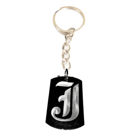 Letter J OLD English Font Initial First Name Logo - Metal Ring Key Chain