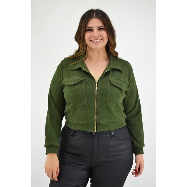 Chamarra corta Roman Fashion /Tallas Extras, 18048 (Verde militar) verde oscuro 40 Roman Fashion CH-GR-18048-MILITAR