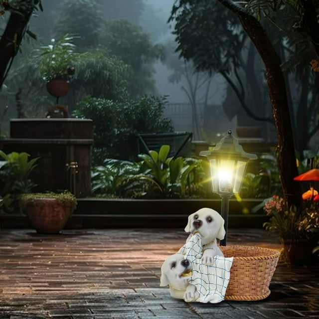 Lámpara solar para exteriores con diseño de perros de granja, ideal como regalo para el patio.