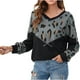 thumbnail image 1 of Moda mujer Casual suelta Leapard impreso Irregular empalme cuello redondo camisetas Tops Fridja FKASFK2458, 1 of 8