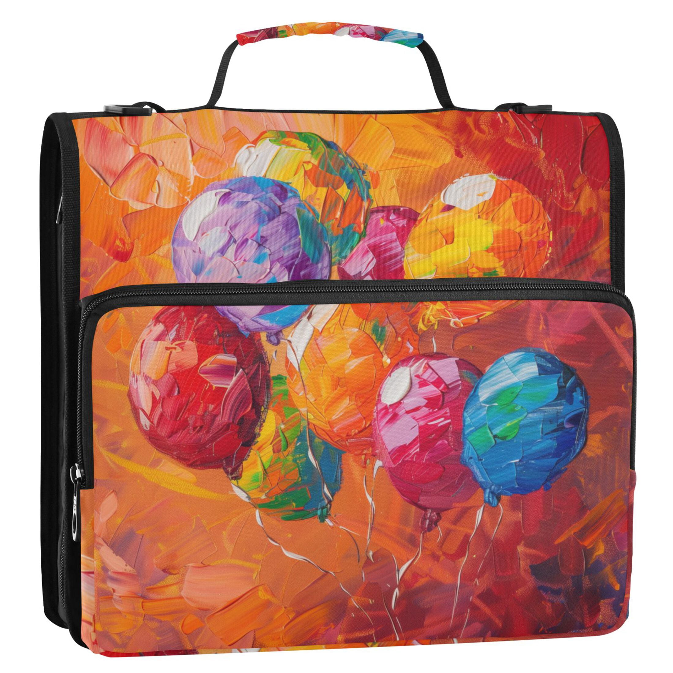 3 Ring Zipper Binder with Shoulder Strap Waterproof Trapper Keeper 2 Inch D-Ring 500 Sheets Capacity Colorful Balloons Fly