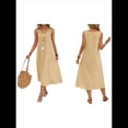 thumbnail image 2 of Vestidos para Mujer Verano Sin Mangas Cuello en V Algodón Playa Casual Vestido Caqui L, 2 of 7