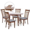 thumbnail image 2 of Dining Table Set for 4, Classic Style Solid Wood Warm Chairs w Extendable Round Table, Kitchen Room Set, Medium Brown Color w Gray Fabric, 2 of 7