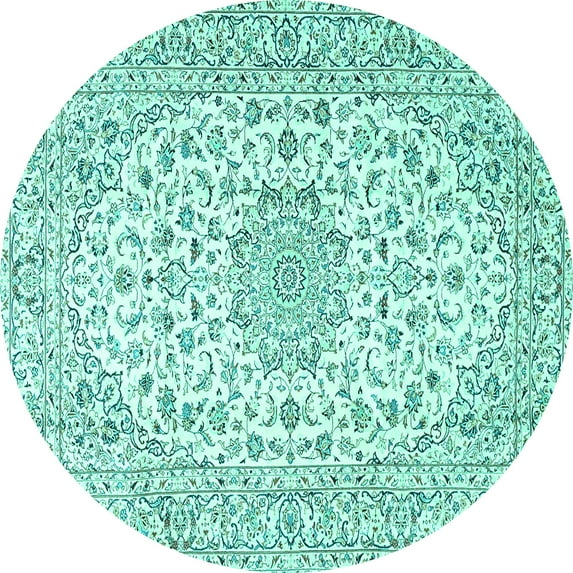 Ahgly Company Indoor Round Medallion Turquoise Blue Traditional Area Rugs, 8' Round