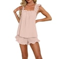 thumbnail image 2 of Helii Women's 2 Piece Pajama Set Cute Ruffle Trim Sleeveless Tank Top and Shorts Soft Lightweight Breathable Sleepwear Loungewear Shorts Set for Summer Sleeping Casual Lounge Solid Color, 2 of 8