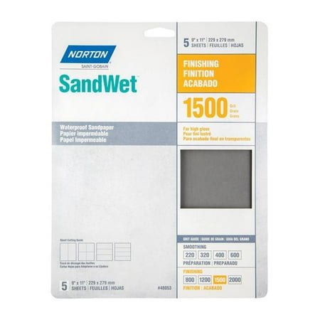 

Norton 1919554 SandWet 11 x 9 in. 1 500 Grit Extra Fine Aluminum Oxide Waterproof Sandpaper - Pack of 5