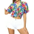 thumbnail image 2 of HAPPY BAY Hawaiian Shirts Womens Casual Tops Summer Button Down Beach Party Blouse Shirt Floral Blouses Short Sleeve Button up Tee Shirts Dresses for Women S Colorful Hibiscus, Blue, 2 of 4