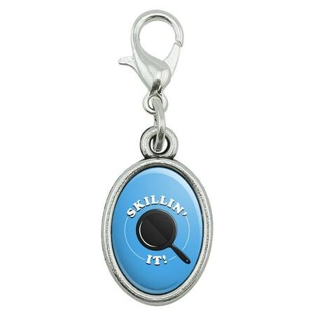Skillin' It Killing Skillet Cooking Funny Humor Antiqued Bracelet Pendant Zipper Pull Oval Charm with Lobster (Best Way To Kill A Lobster)