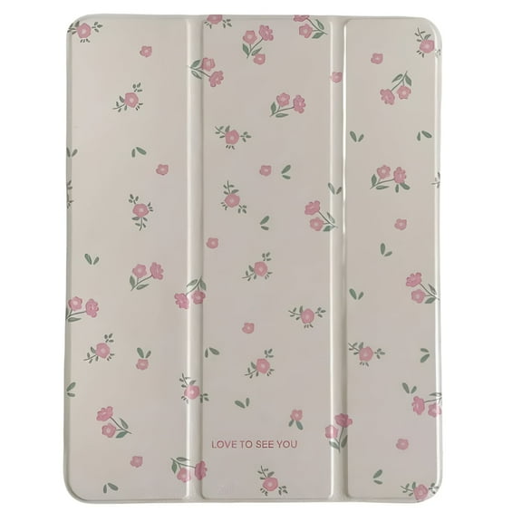 GJX Simple Pink Floral Protective Case with Pen Holder, for 10.9" Tablet, for 11", 10.2", 8" 9th Generation (Pink, Case for 10th Gen 2022 10.9inch)