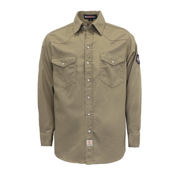 BOCOMAL FR Camisas para hombres 6.25 oz Camisa ligera de soldadura resistente a las llamas Camisa ignífuga de color caqui para hombres