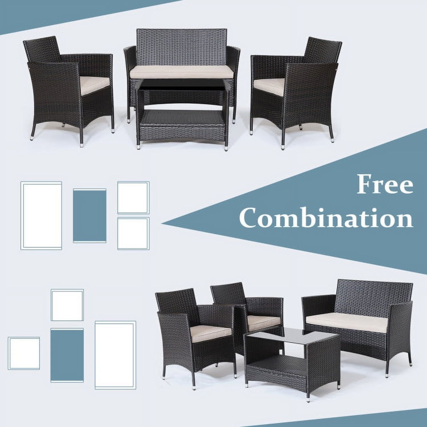 Aimee Lii 4 Pieces Patio Conversation Set with Soft Cushions and Tempered Glass Tabletop, Backyard Furniture Aimee Lii 4 Pieces Patio Conversation Set with Soft Cushions and Tempered Glass Tabletop, Backyard Furniture