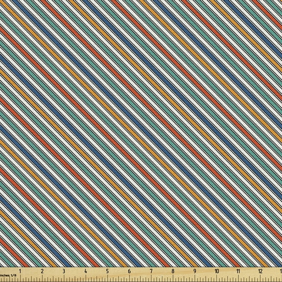 Stripes Fabric by the Yard, Diagonal Arrangement of Lines in Many Colors Classical Geometric Motifs Design, Upholstery Fabric for Dining Chairs Home Decor Accents, 2 Yards, Multicolor by Ambesonne