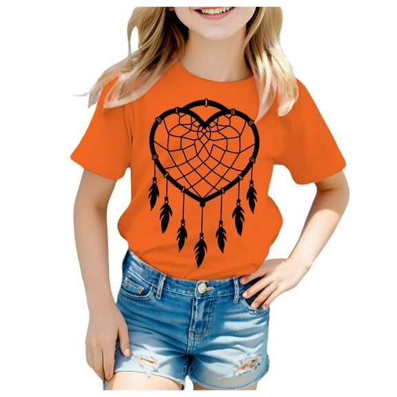 Gerichy Summer Short T-Shirts for Girls Short Sleeve Graphic Prints Tees Funny Crewneck Tops Summer Short T-Shirts for Girls Trendy Tops Kids Girls Short Sleeve Tee T Shirt Casual Fit Basic Shirt