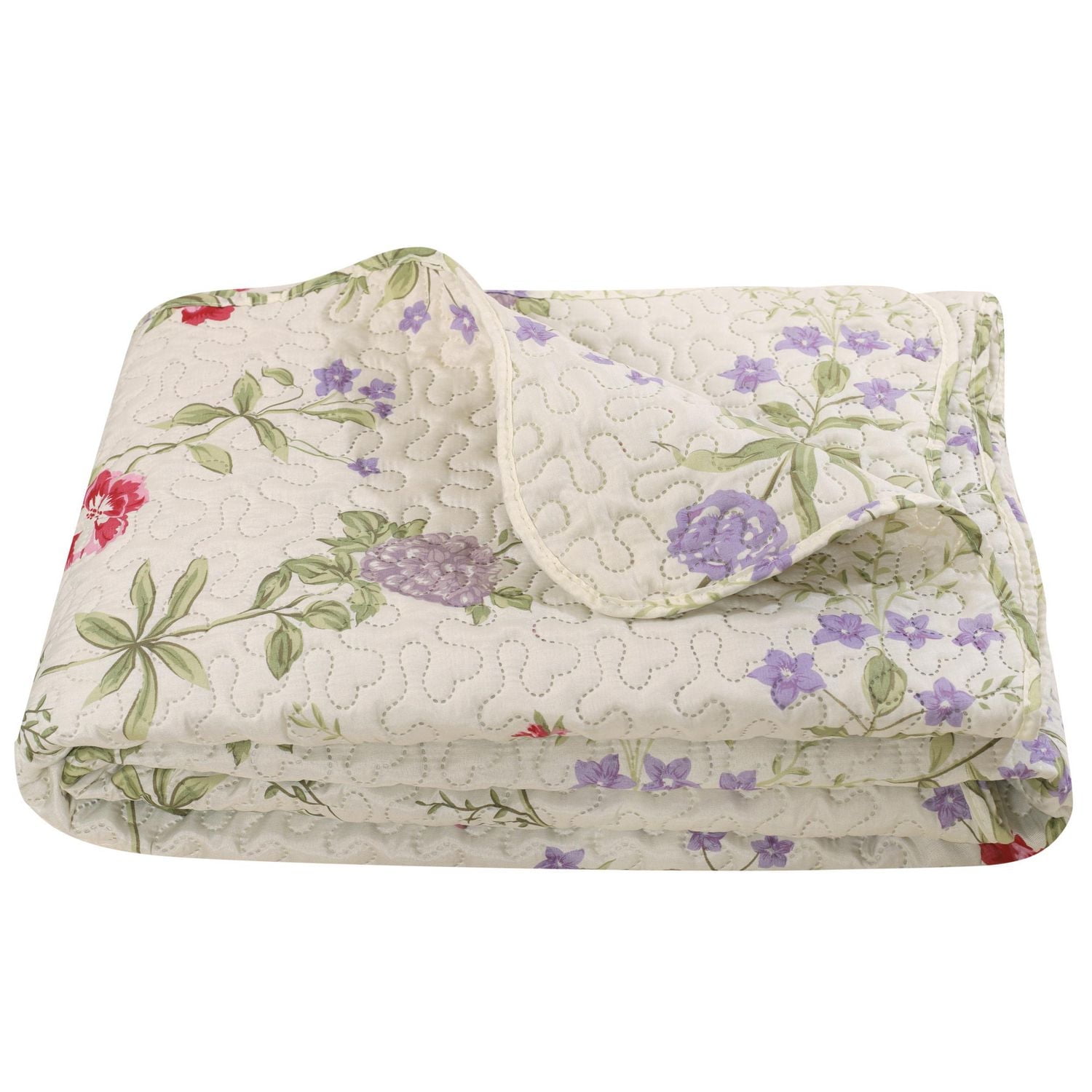 Marina Decoration Couvre-lit Pinsonic imprimé en relief ultra doux avec taies d'oreiller, motif floral clair rose vert rouge violet crème