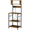 thumbnail image 1 of Rustic Brown Baker's Rack with Power Outlet & USB Charging | Kitchen Microwave Shelf with 5 Hooks - 60.2" Tall Storage Cabinet, 1 of 7