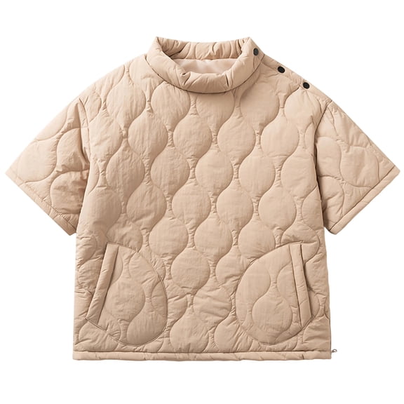 Yaoyar Men's Winter Loose-fitting Mid-sleeve Cotton-padded Jacket, Solid Color, Windproof and Warm Top, Stylish Men's Mid-sleeve Crew Neck Top/Outerwear