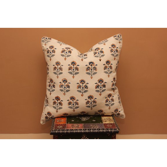 Fabdivine Thick Cotton Hand Block Print Outdoor Throw Cushion Cover , 16"X16", Orange