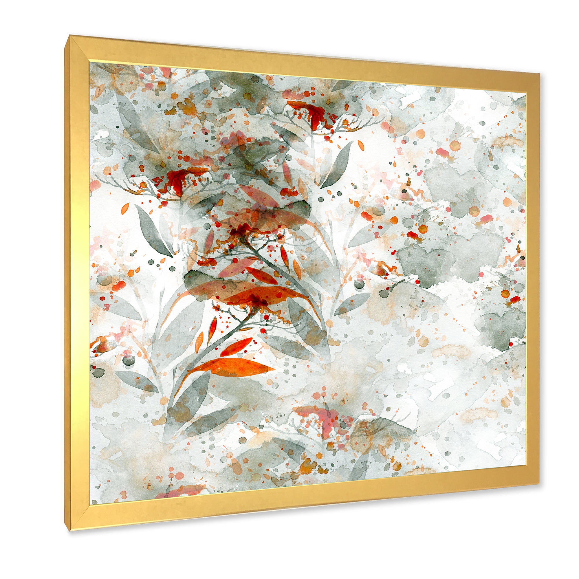 Designart 'Orange and Green Wildflowers II' Modern Framed Art Print