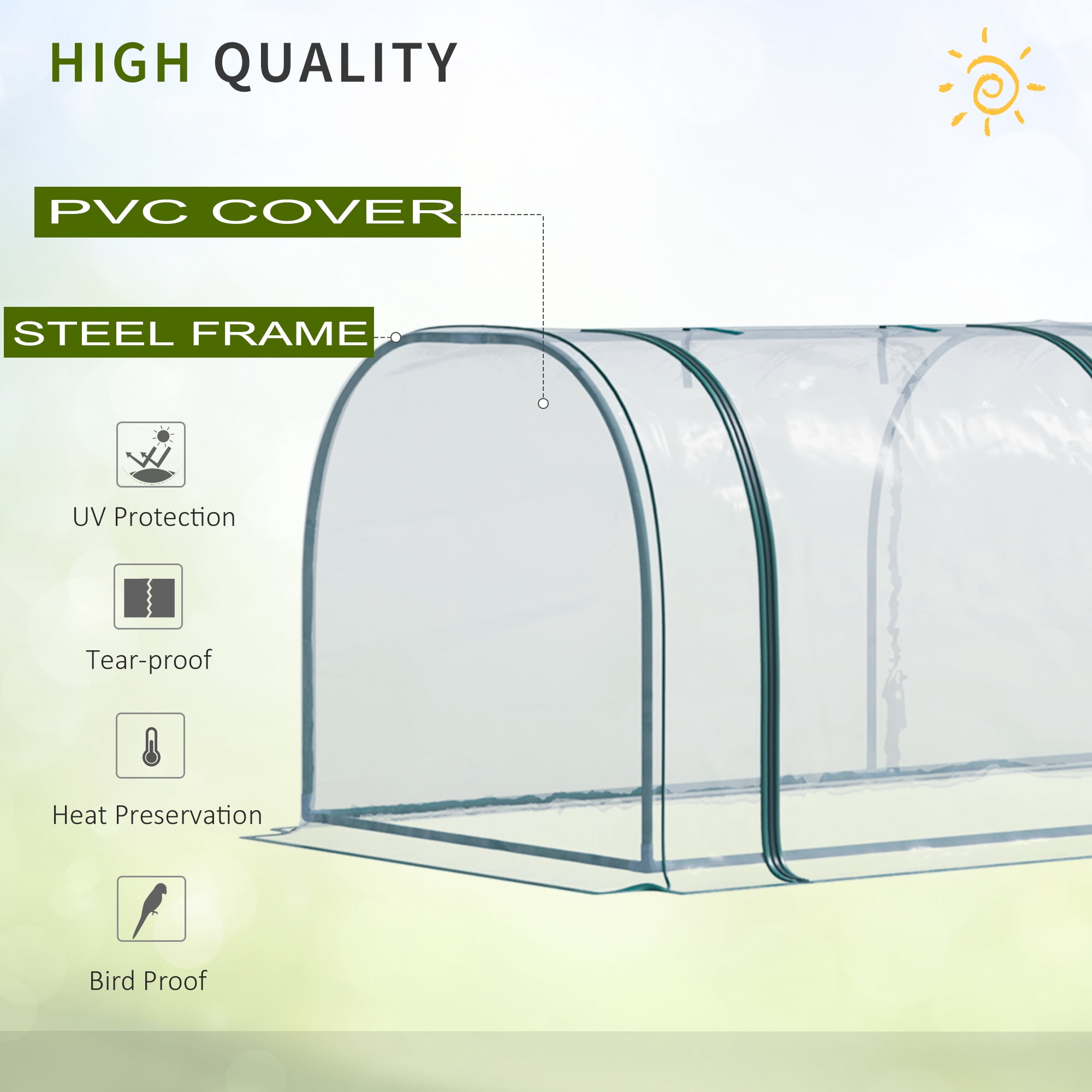 Mini Greenhouse, Portable Tunnel Green House with Roll-Up Zippered Doors, UV Waterproof Cover