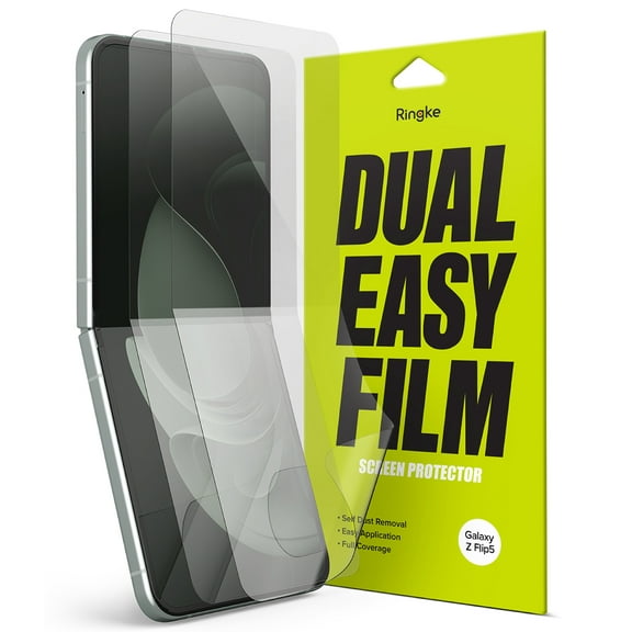 Ringke Dual Easy Film [4-Layer Protection / 2 Pack] Compatible with Samsung Galaxy Z Flip 5 Screen Protector, Self Healing Repair Coating Full Coverage HD Clear Screen Protector