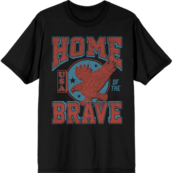 USA Home of the Brave Men's Black Crew Neck Short Sleeve Tee-Medium