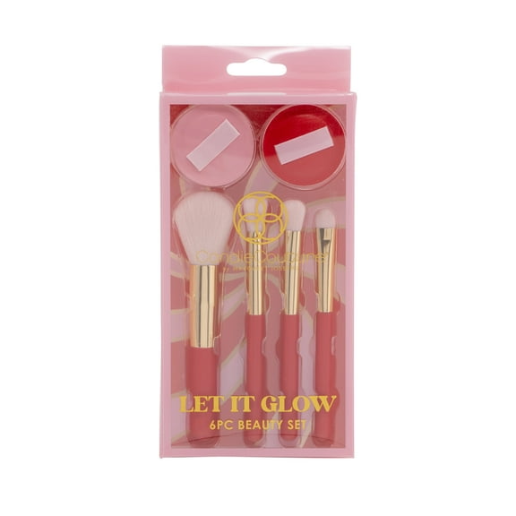Candie Couture 6 pc Brush and Puff Set. Powder Brush, 3 Eye Brushes and 2 Small Puffs for Foundation, Power, and Contour Makeup.