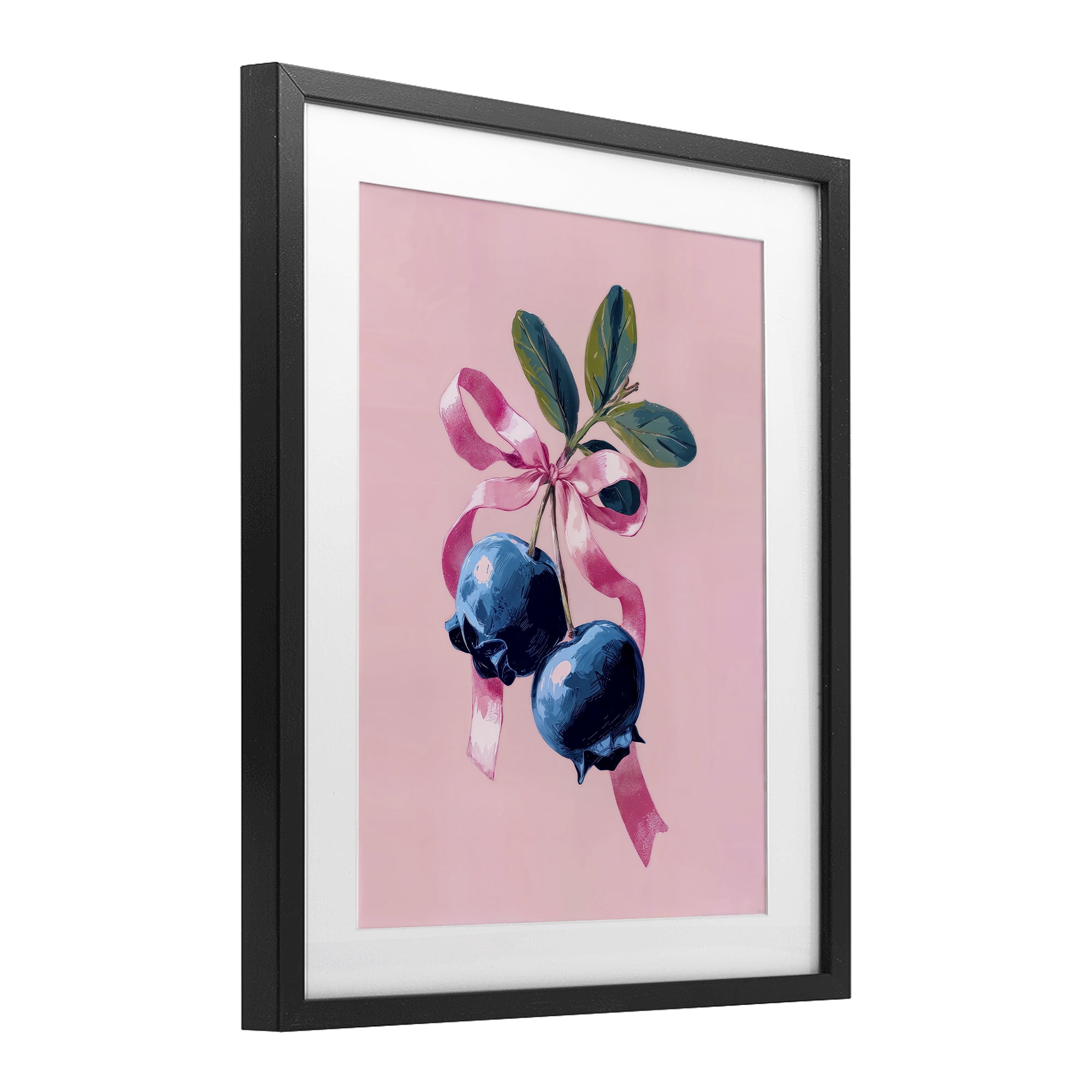 Stupell Industries Blueberry Branch with Pink Bow Black Framed Print Under Glass, design by Imagine It Images