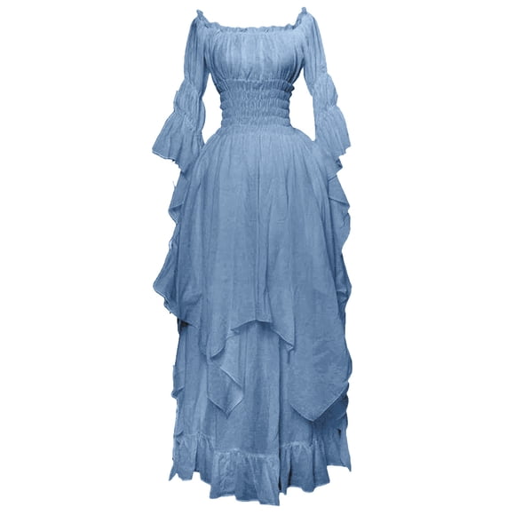 Yuyuzo Womens Plus Size Vintage Dress off Shoulder Smocked Waist Tiered Irregular Hem Medieval Maxi Dresses