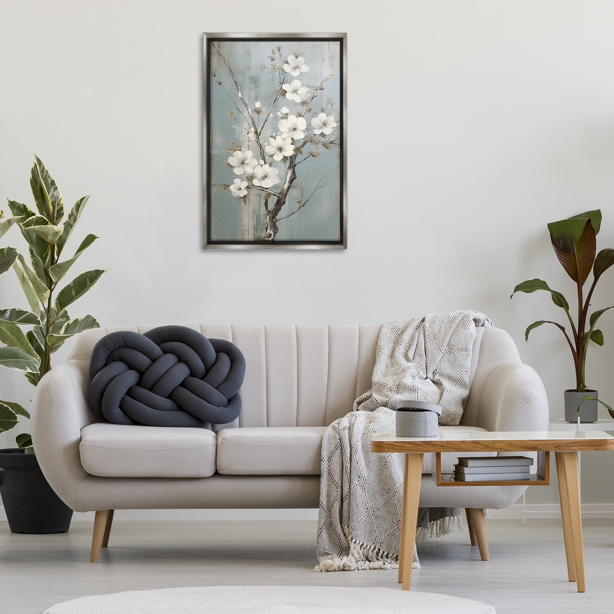 Stupell Industries White Apple Blossoms Botanical & Floral Painting Gray Floater Framed Art Print Wall Art, 21 x 31