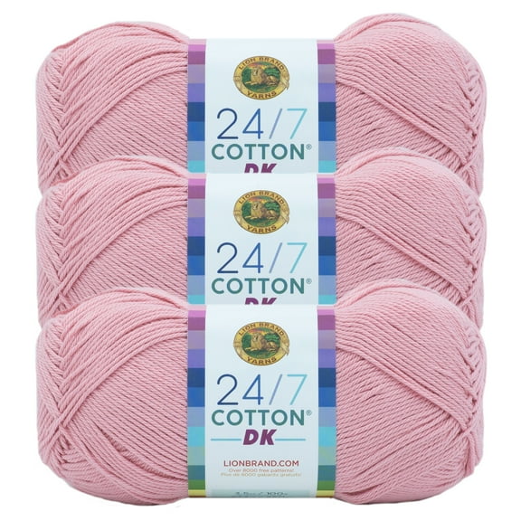Lion Brand Yarn 24/7 Cotton DK Cameo Light Cotton Yarn 3 Pack