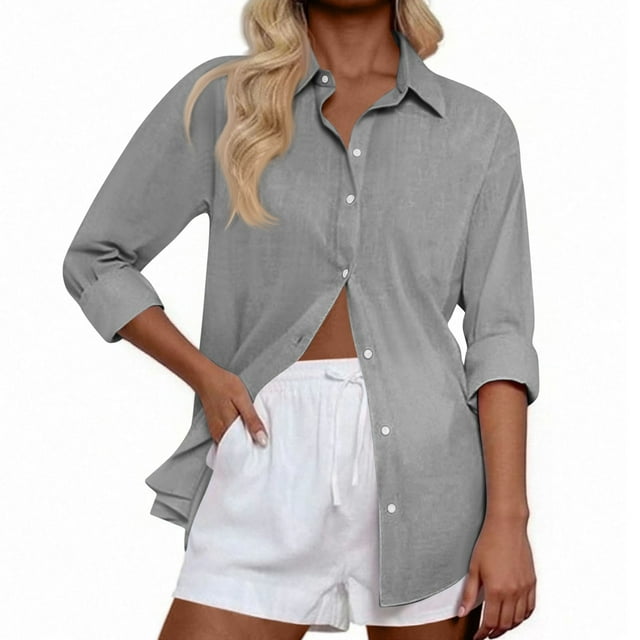 Women's Denim Shirt Long Sleeve Button Down Jean Shacket Top with Pockets, 2XL