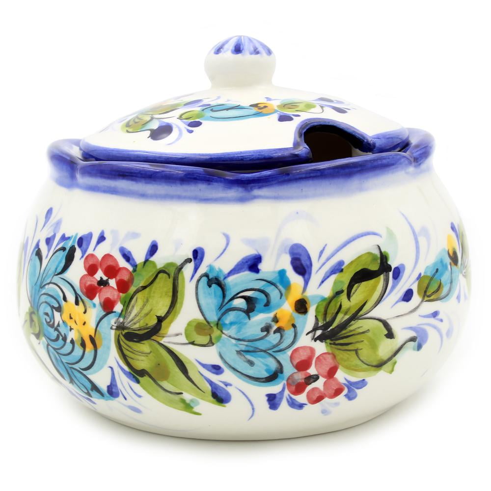 Hand-painted Decorative Traditional Portuguese Ceramic Sugar Bowl #176