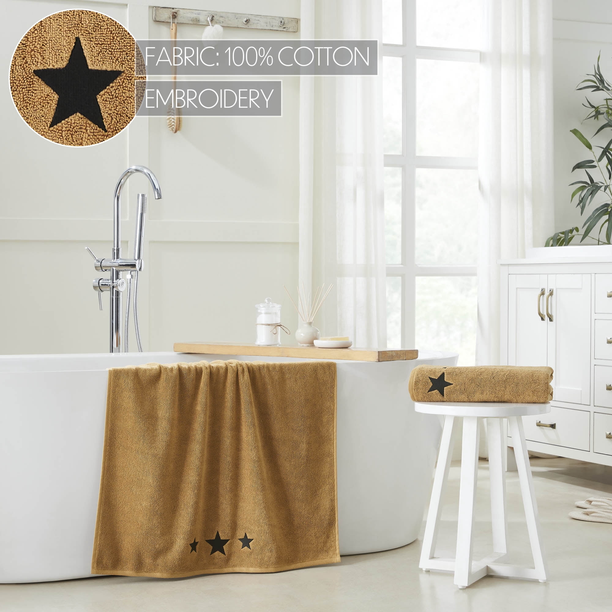 VHC Brands Black Stars Tan Bath Towel Set of 2 27x54