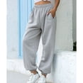 thumbnail image 2 of Pantalones largos para mujer, cintura elástica, Color puro, diseño con bandas en el tobillo, pelusa Extra, pantalón femenino a la moda, gris XXL, 2 of 7