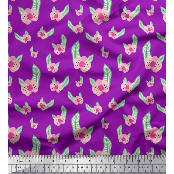 Soimoi Purple Cotton Poplin Fabric Artistic Leaf & Floral Print Fabric by the Yard 56 Inch Wide