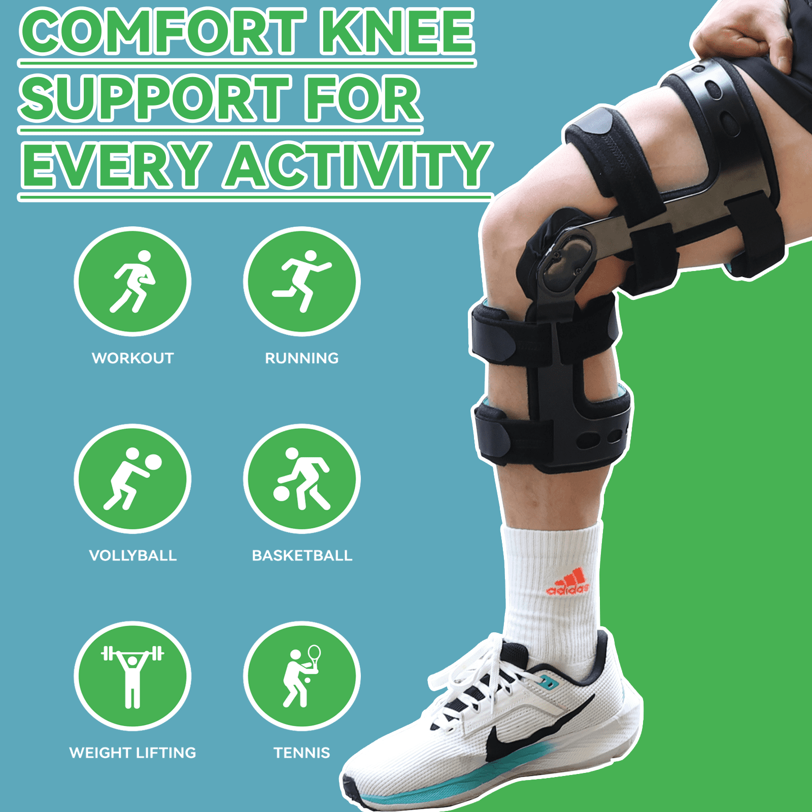 Komzer ACL Knee Brace, Adjustable Hinged Orthopedic Support for Ligament Injuries, Meniscus Tear, Joint Pain (Black, XXL)