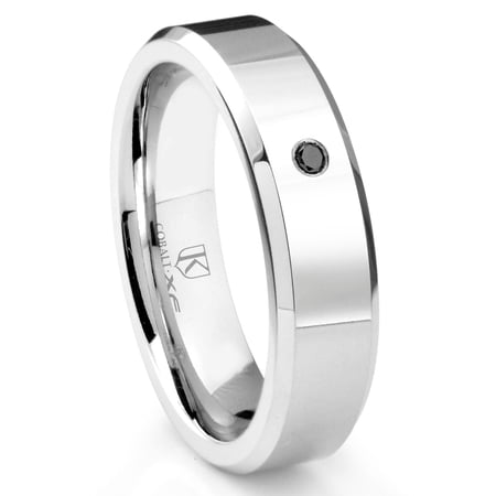 Titanium Kay Cobalt Xf Chrome 6MM Solitaire Black Diamond High Polish Comfort Fit Wedding Band Ring with Beveled Edges Sz 10.0